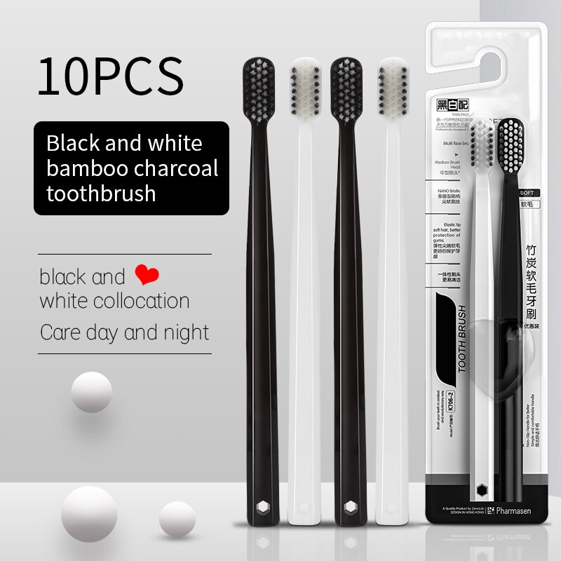 Bamboo Toothbrush Set - 10 шт., бамбуковая угольная щетка, шелковая
